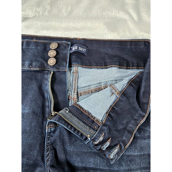 Blue Savvy Plus Denim High Rise Cuffed Three Button Zip Shorts-Blue-SZ 16W - Picture 4 of 5